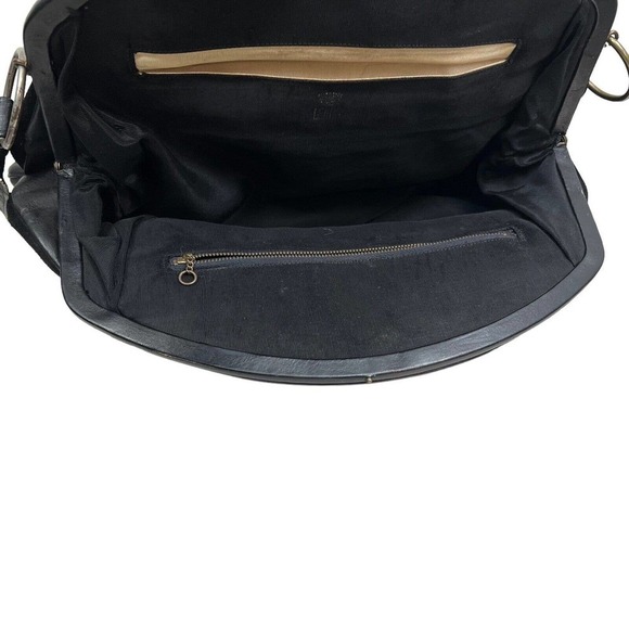 *Crown Lewis Black Suede‎ Leather Shoulder Purse Clasp Closure Line Pocket VTG - Picture 6 of 7